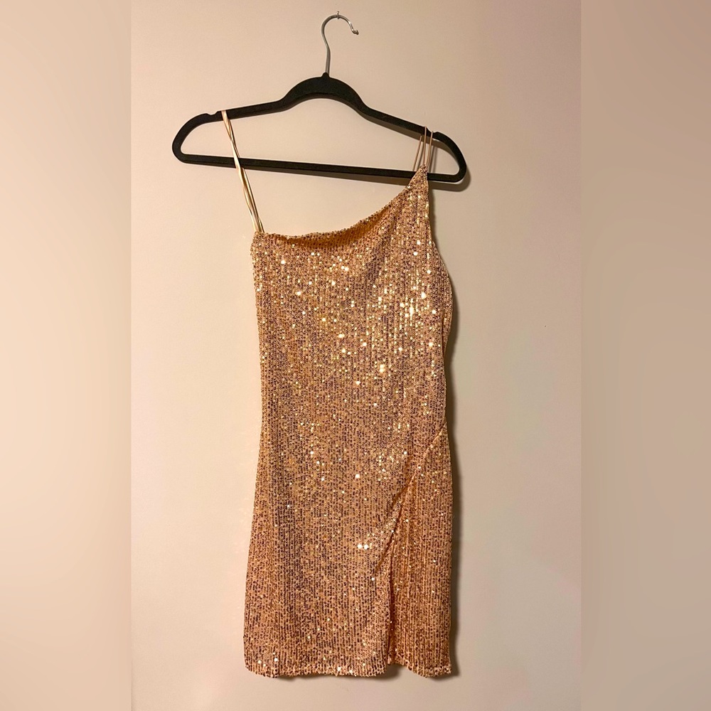 Gold Sequin one shoulder dress